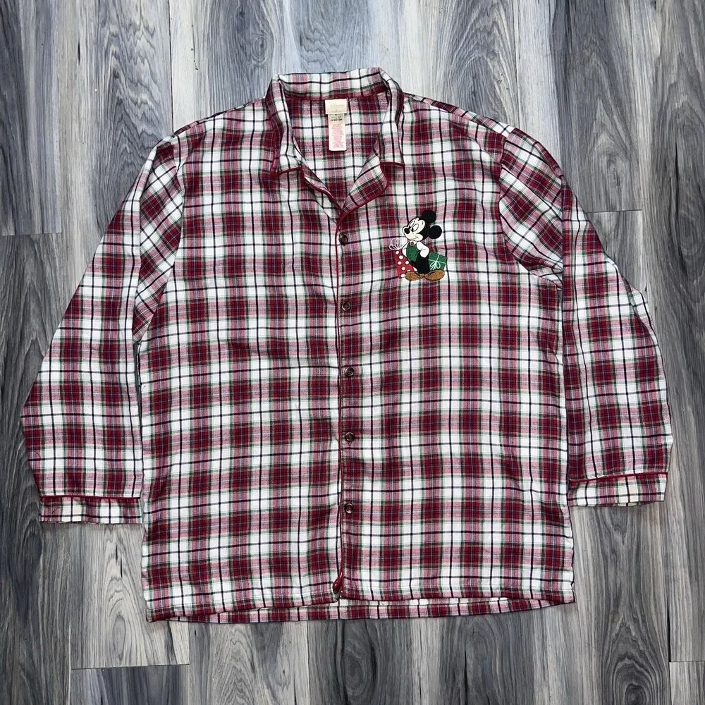 Disney Store Mickey Mouse Pajama Set Mens XL Red Plaid Light Flannel Christmas - Picture 3 of 16